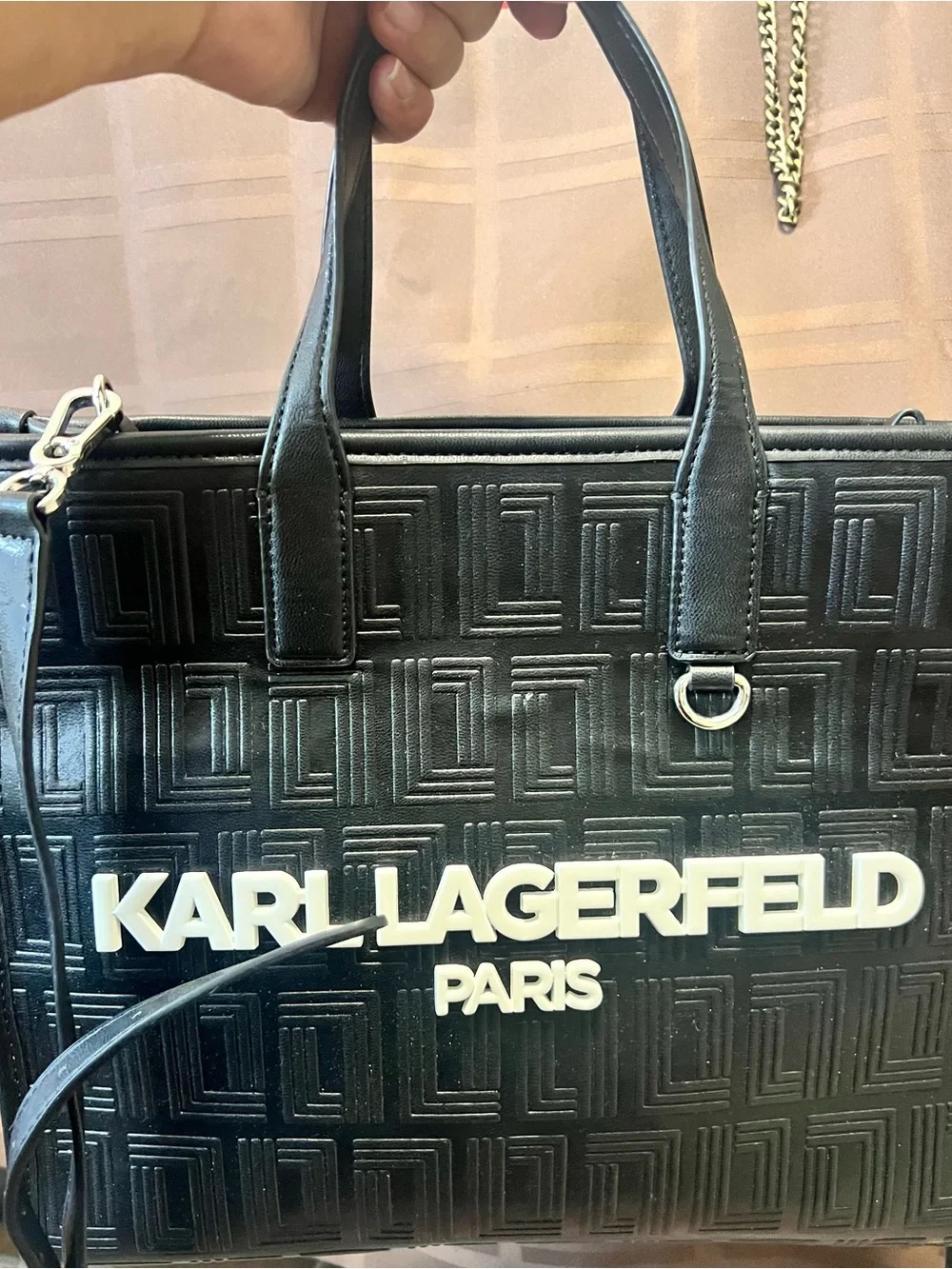 Karl Lagerfeld Paris Nouveau Tote Black Debossed Logo Crossbody Bag with COA